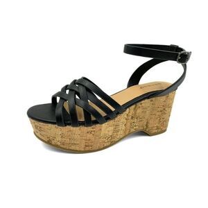 Bamboo black lattice strap platform sandal